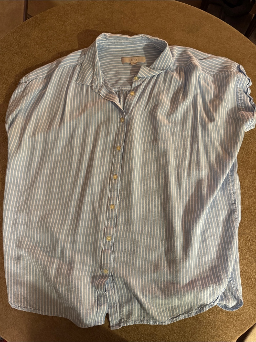 LOFT Light Blue and White Striped Women's Button-Up Blouse
